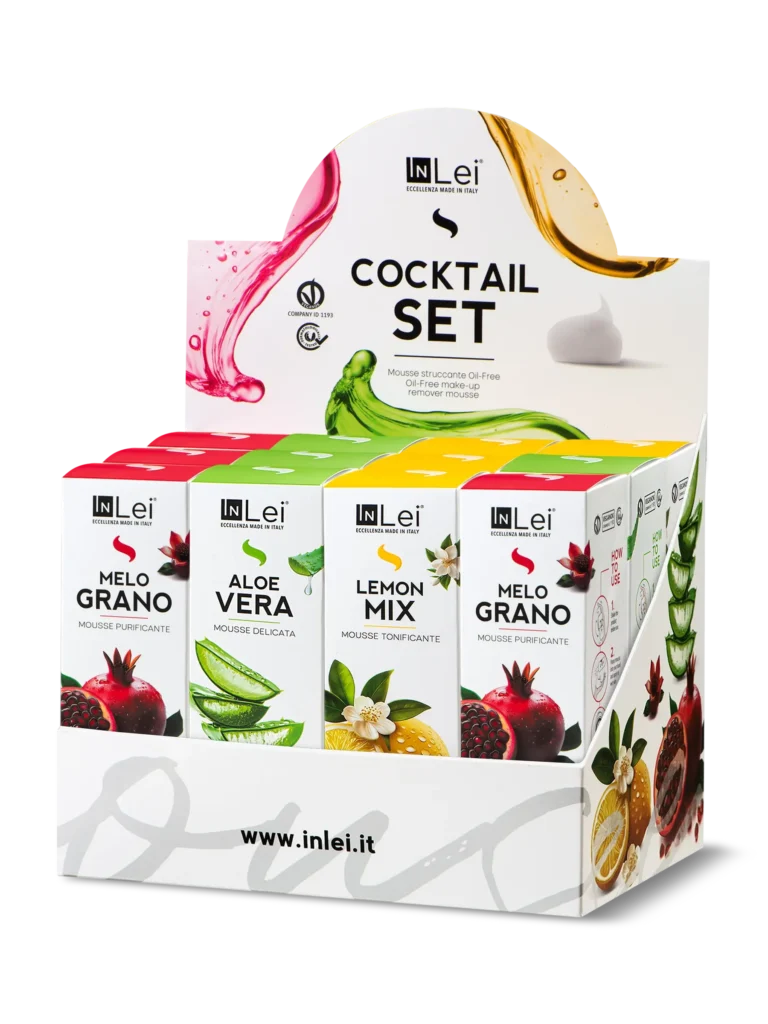 EXPOZITOR COCKTAIL SET TRAVEL SIZE – mix demachiante pentru gene, sprâncene și față 50 ml